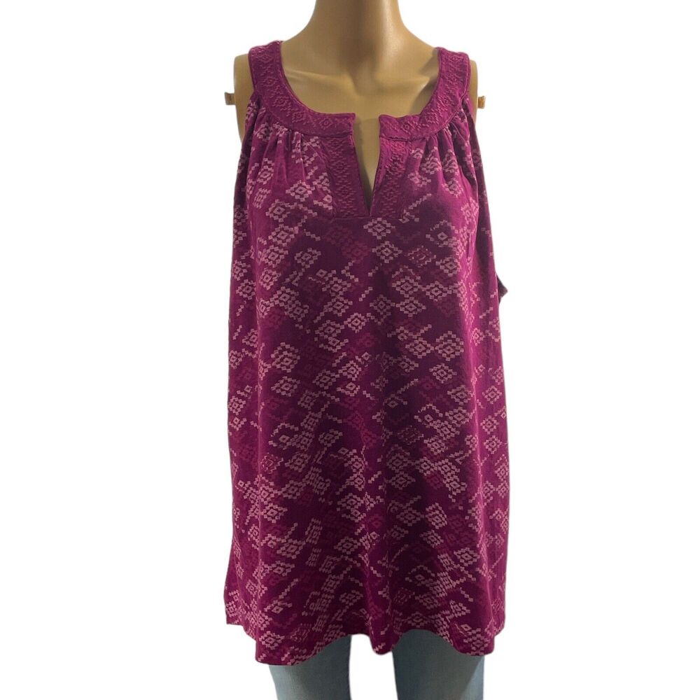 North Crest Wine Women's Blouse Top Sleeveless Geometric Print SZ/ 2X
